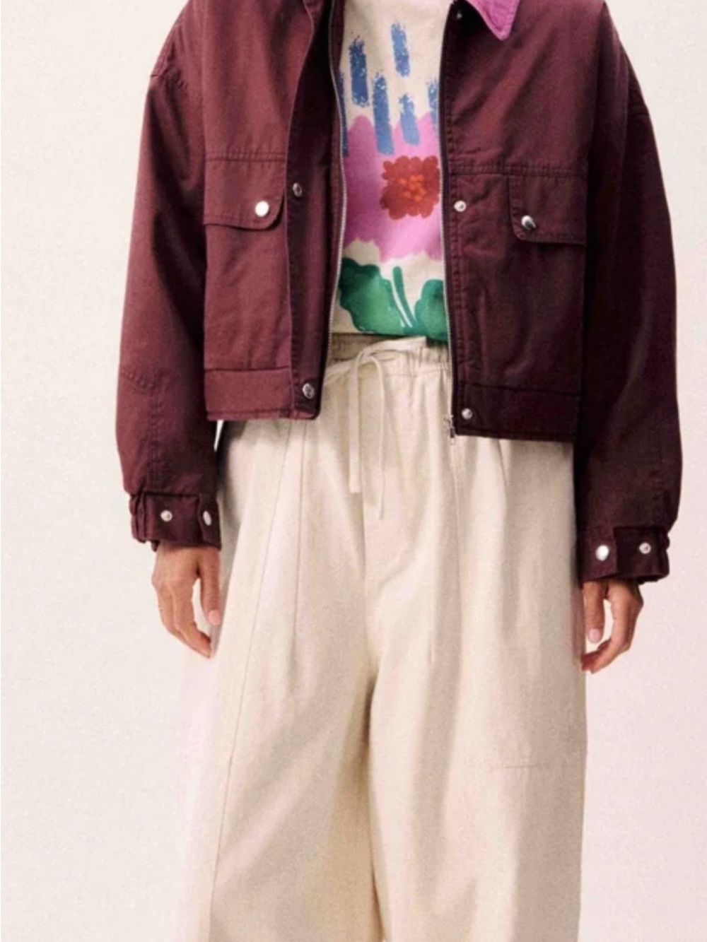 NWT FRNCH Paris Tigressa Cotton Canvas Utility Jacket Bordeaux Burgundy Pink M - Picture 2 of 14